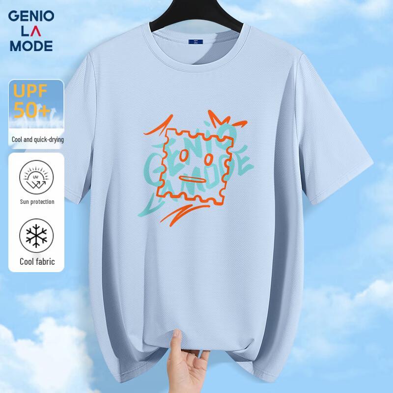 GENIOLAMODE Men's Quick-Dry Ice Silk Print T-Shirt