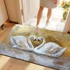 1pc Golden Background Swan Heart DoorMat, Non-slip Carpet, Suitable for Living Room, Bedroom, Bathroom, Holiday Home Decoration