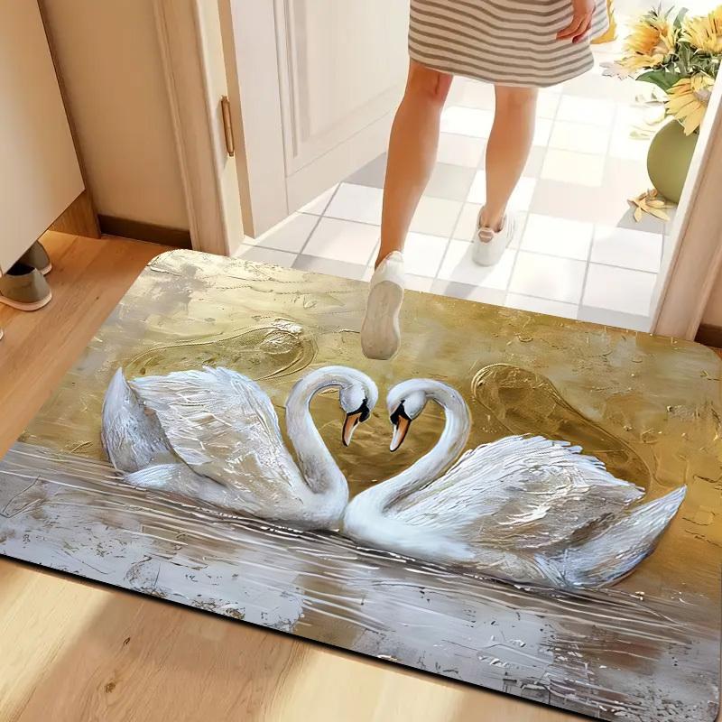 

1pc Golden Background Swan Heart DoorMat, Non-slip Carpet, Suitable for Living Room, Bedroom, Bathroom, Holiday Home Decoration 40x60cm