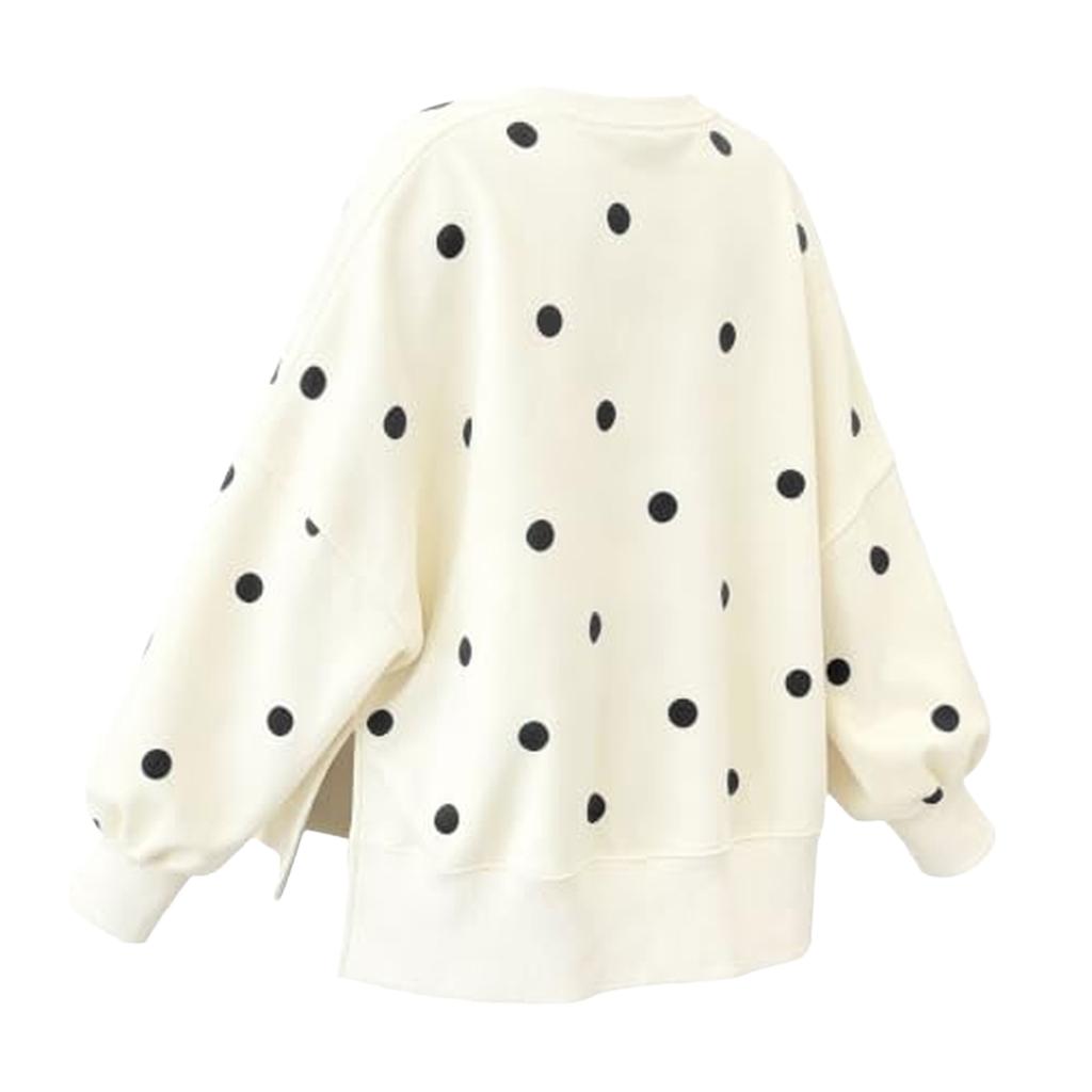 Damen Freizeit Pullover mit langen Ärmeln und Polka-Dot-Muster, lockere Passform