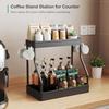 Coffee Stand Station Organizer for Countertop Spice Rack for Counter Kitchen Countertop Organizer Shelves with 4 Hooks 2 Tier L