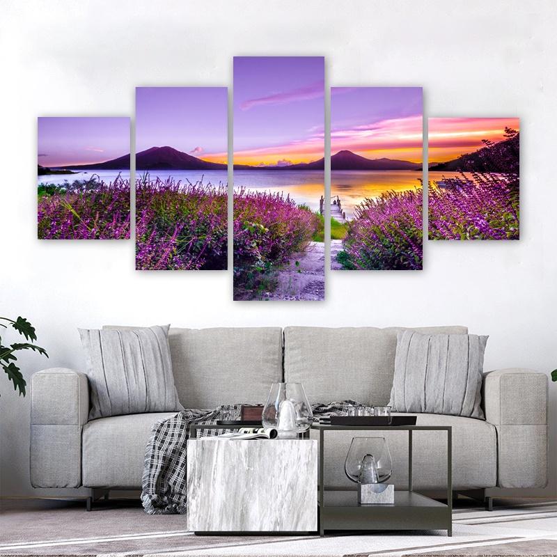 5 Panels Nature Landscape Posters Canvas Painting Mountain Pictures Flowers Wall Art For Living Room Modern Home Decor No Frame