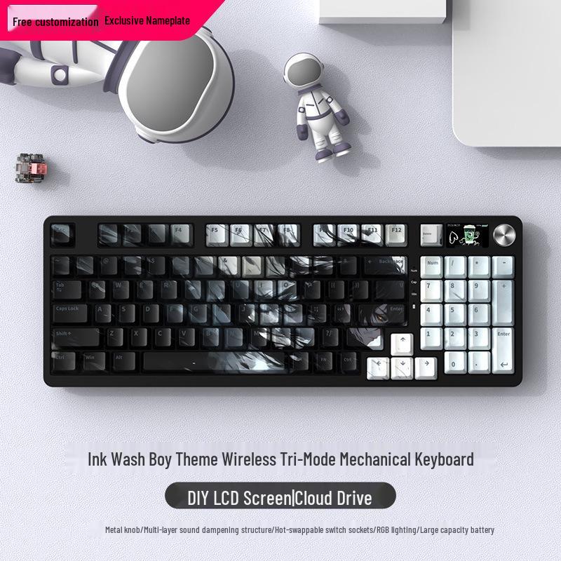 Silent Wireless Bluetooth Mechanical Keyboard, 98-Key, Blue Switch, Three-Mode, High-Profile Design for Gaming and Office Use