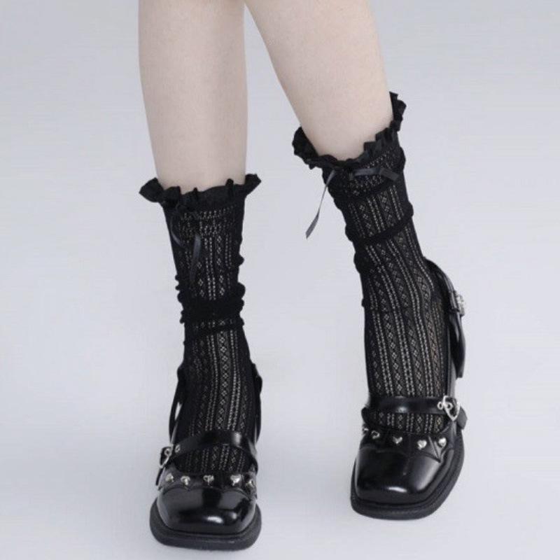 High-value versatile Mori pure desire calf socks ballet style simple two-wear socks hollow lace Lolita stacking socks