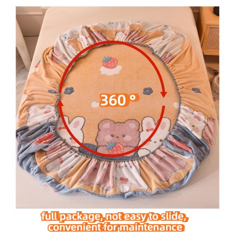 1 Pc Warm Coral Velvet Fitted Sheet Elastic Mattress Cover Fluffy Coral Fleece Bed Sheet Winter Warm and Cosy Plush Fitted Sheet