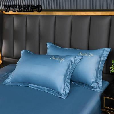 Pillowcase Summer Cool Ice Silk Pillow Cover Embroidered Solid Color Washed Ice Silk Pillow Cover Two Pack 4874cm