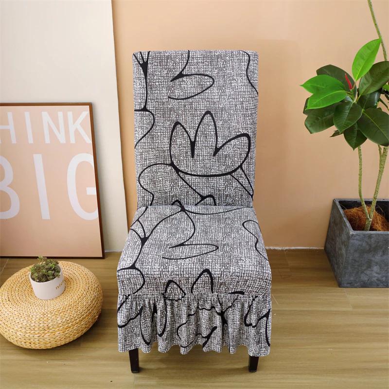 1Pcs Print Elastic Dining Chair Cover with Skirt Stretch Slipcovers for Dining Room Wedding Hotel Banquet 1pc