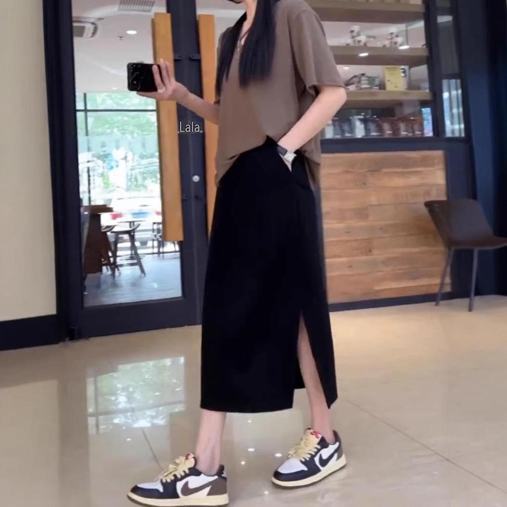 2025 Koreanischer High-Waist Schwarzer A-Linien Schlitzrock für Damen - Slim-Fit & Figurumschmeichelnd für Birnenförmige Körper