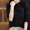 Women Sweaters Pullovers 2025 Summer Short Sleeve Stand Collar Black Knitted Sweater Women Tops Pullover JJ286