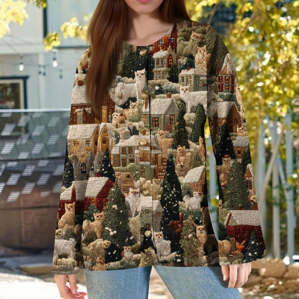 Langermet strikket cardigan-jakke med knapp ned for kvinner