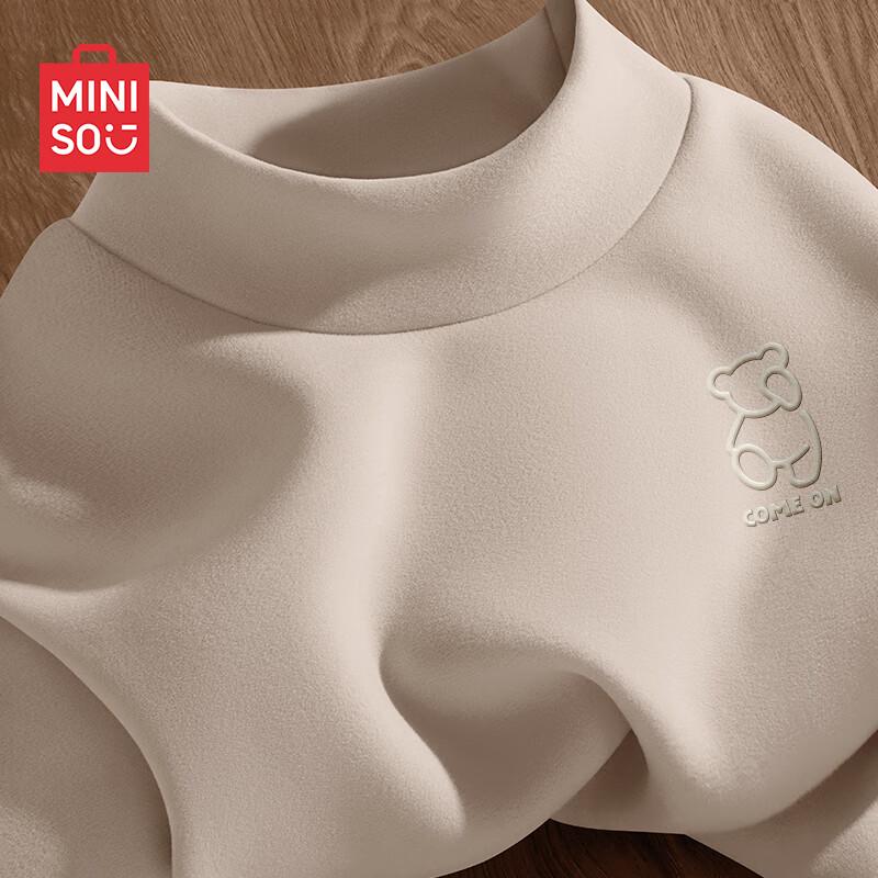 MINISO Men s Fleece-Lined Semi-Turtleneck Long-Sleeve T-Shirt with Bear Print M