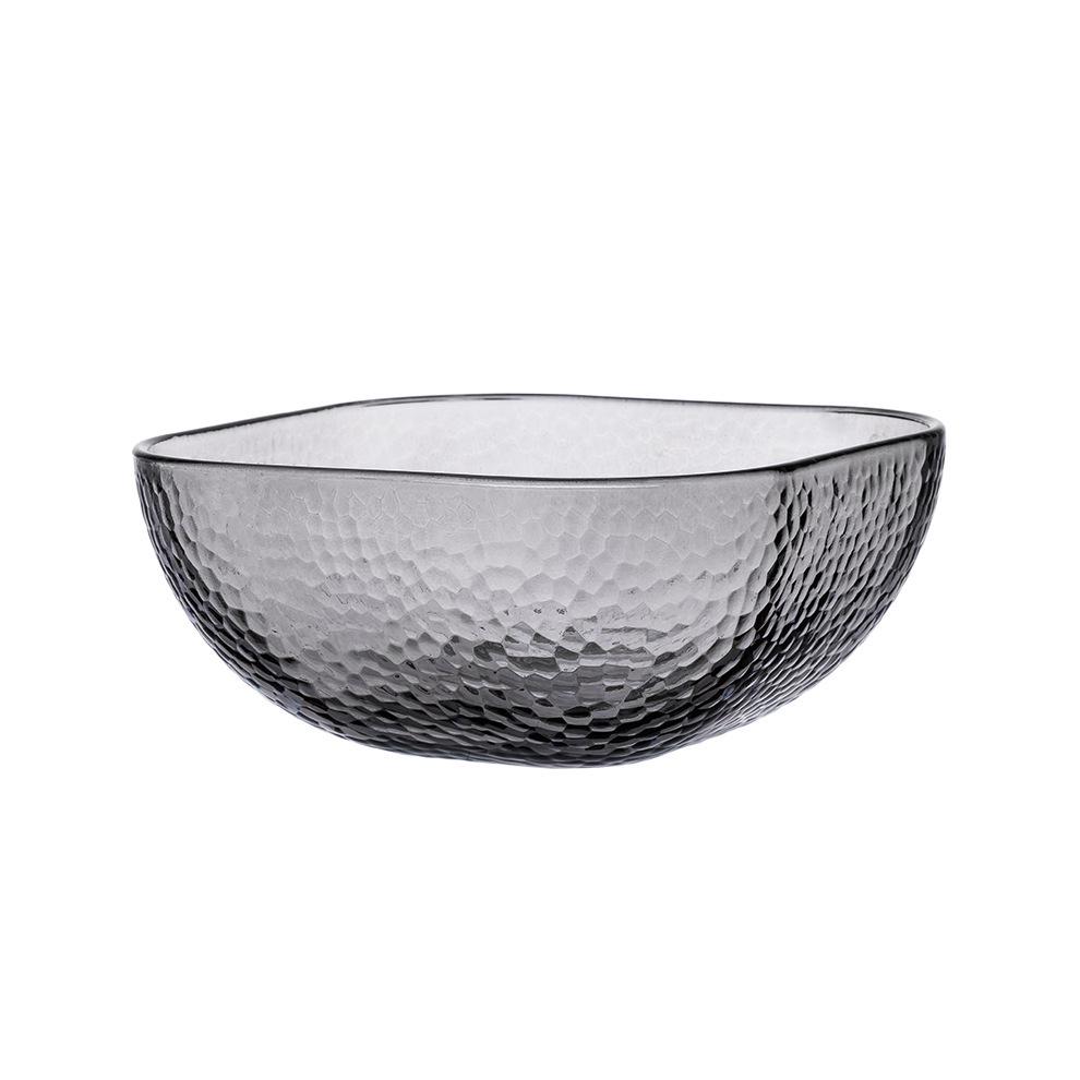 Simple Hammered Glass Square Bowl for Salad, Fruit, Dessert, and Storage