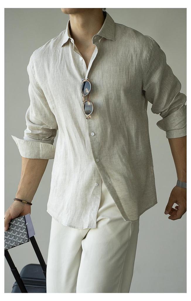 Men's Italian Linen Lightweight Long-Sleeve Shirt - Spring 2026 Casual, Old Money Style.