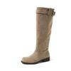 Retro pleated round head thick heel stacking boots 2025 new autumn and winter boots khaki suede but knee boots