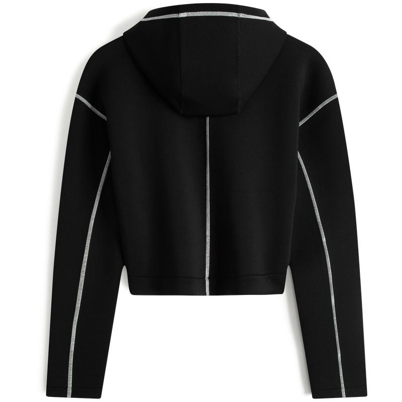 Calvin Klein Reflective Stripe Letter Print Hooded Pullover Sweatshirt Women Tops Space-Black 4WF3W325-001