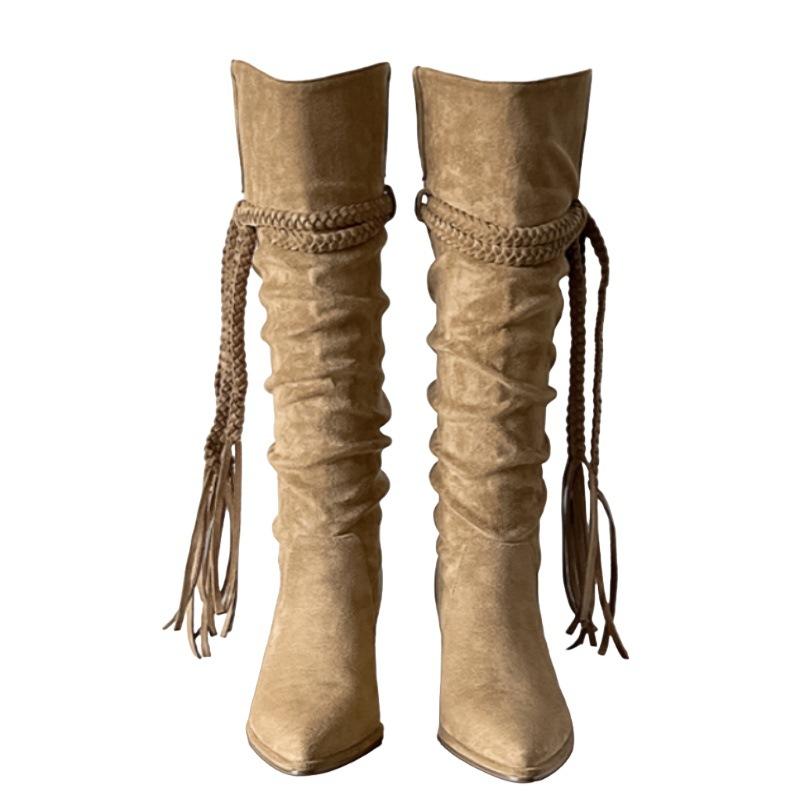 Retro fringed wasteland wind western cowboy boots women's 25 new Maillard boots Xinjiang travel long knight boots