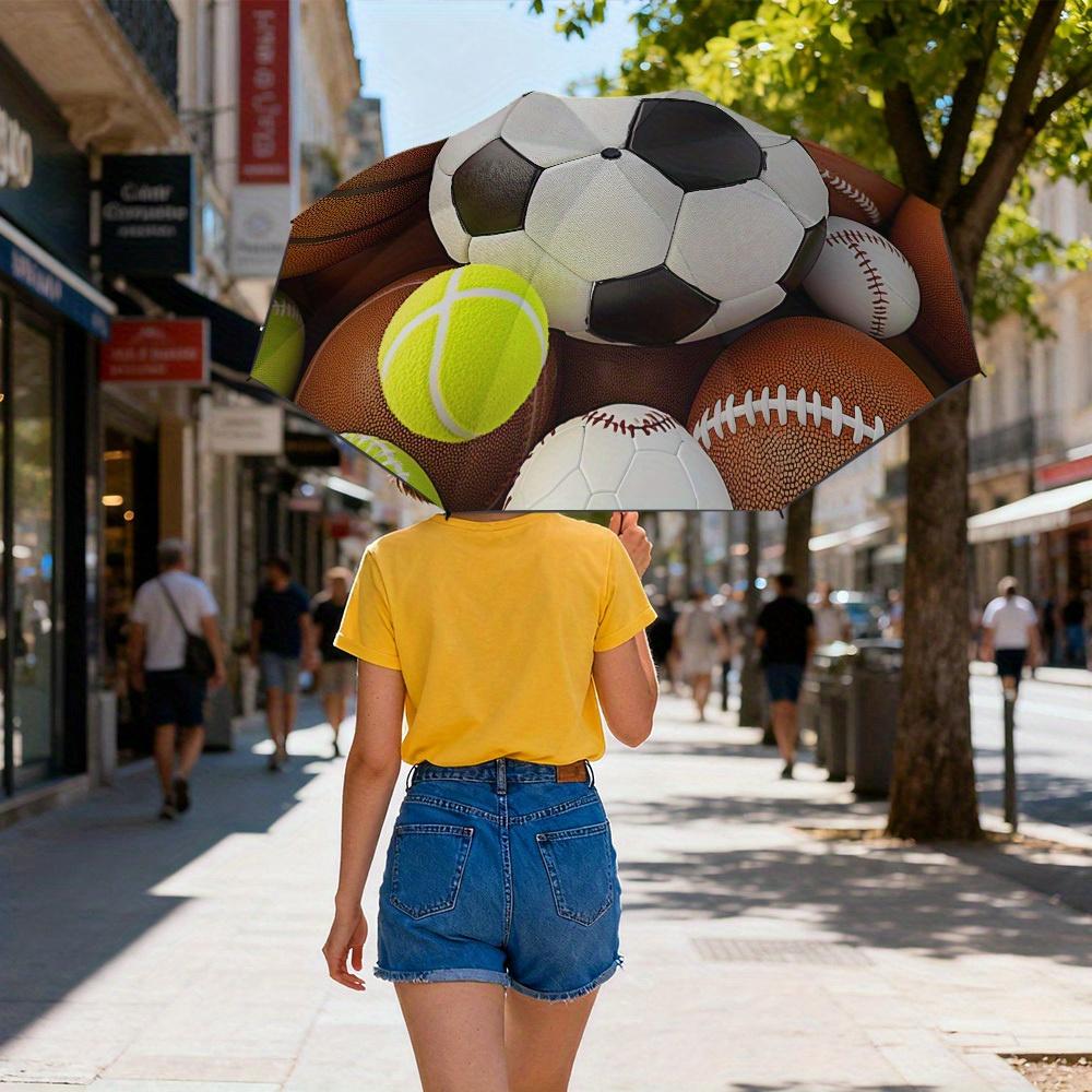 1pc Colorful Sports Balls Themed Automatic Folding Umbrella, Day-use Resistant Umbrella, Thickened Reinforced Umbrella Frame,