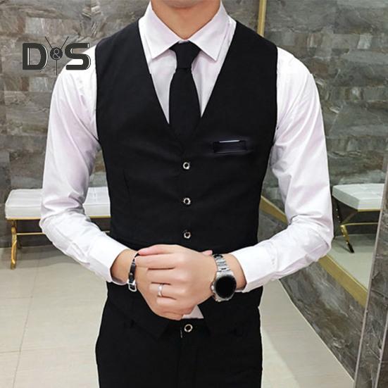 Men Suit Vest Waistcoat V Neck Sleeveless Solid Color Slim Fit Single Breasted Cardigan Formal Business Coat Groom Wedding Coat