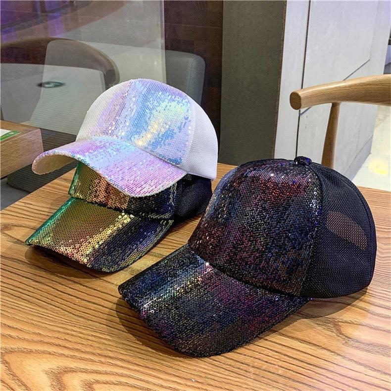 Adjustable Glitter Mesh Trucker Baseball Cap Shiny Hats for Women and Teenager Girls Snapback