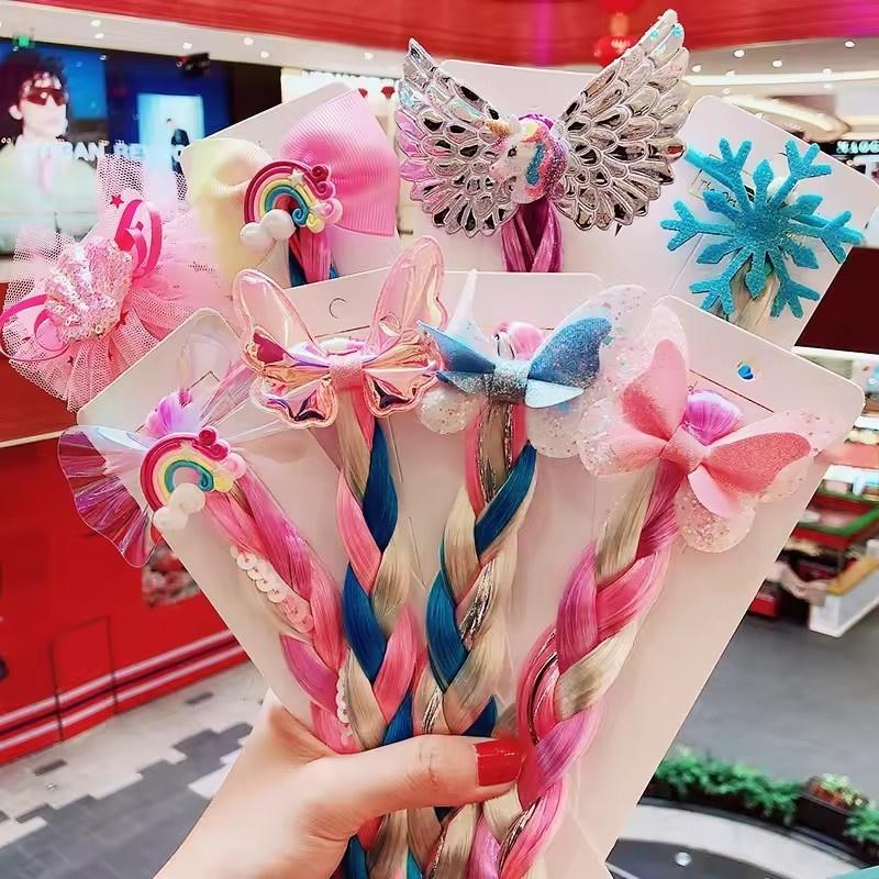 1/2pcs Cute Curly Hair Bowtie Wig Girls Hairpins Ombre Color Headwear Hair Clips for Princess Dress Up Birthday Gift Party Favor