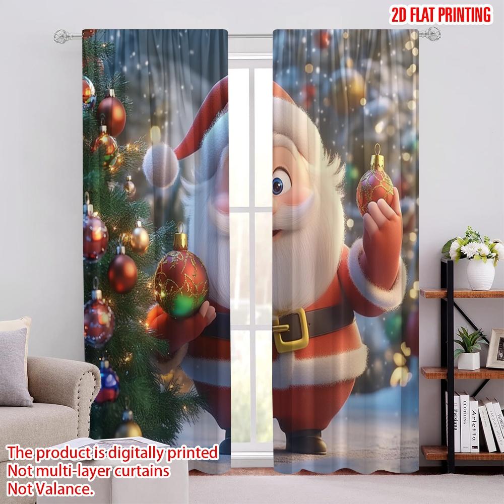 

2pcs 2D flat printing Merry Christmas Popular Window Curtains Father Christmas3_ 100% Polyester Fabric Without Electricity 100*130 Grommet Top 1pcs