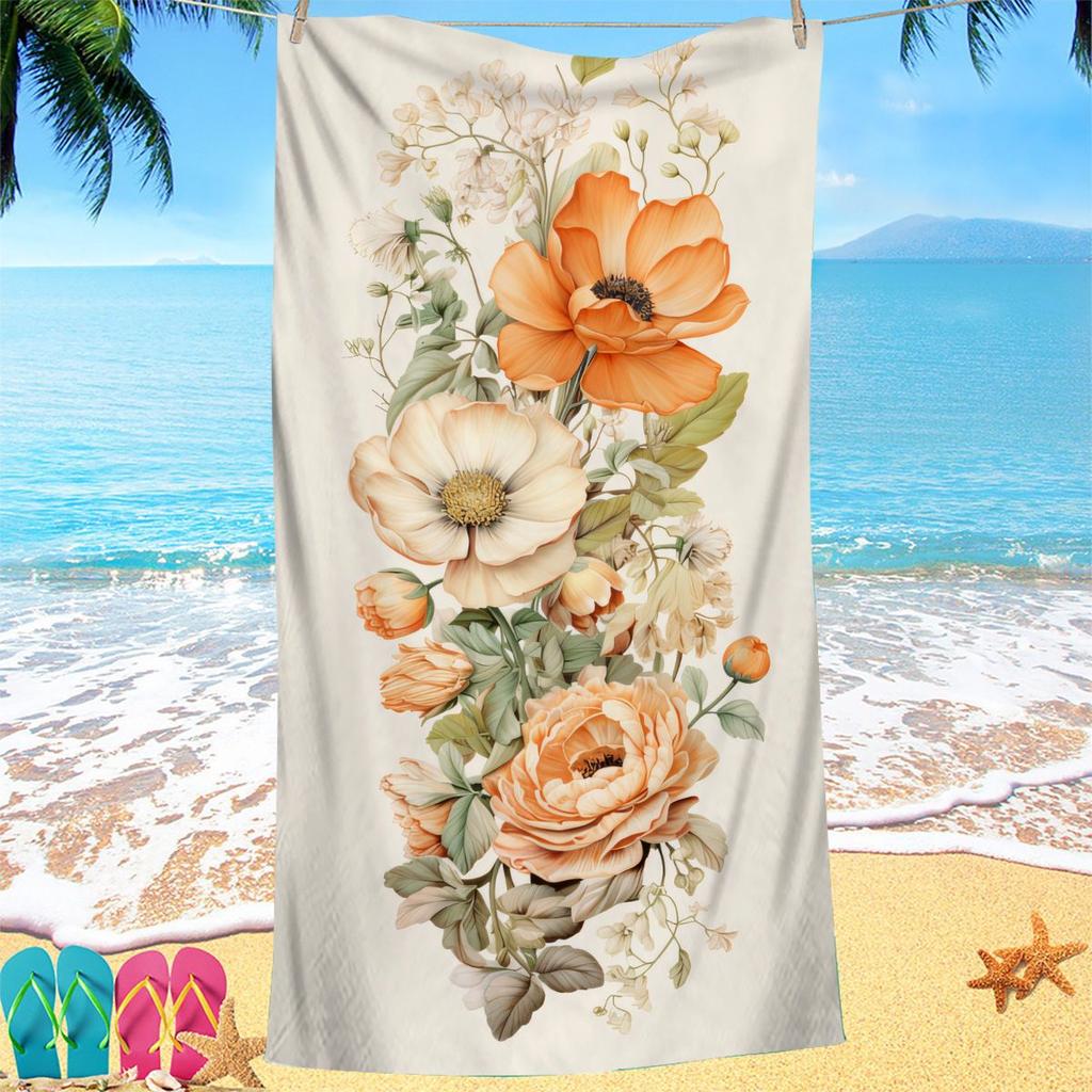 Creative Painted Flowers Digital-printed Polyester Superfine Fiber Double-sided Fleece Beach Vacation Bath Towel, Beach Towel