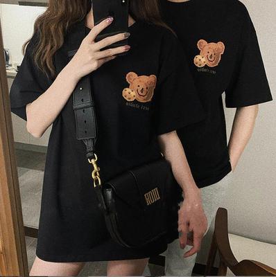 Summer 2025 Women's Trendy Korean Style Bear Cartoon Loose Fit T-Shirt