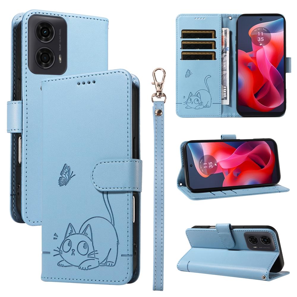 Magnetic Wallet Flip Case for Motorola Moto G04 G04S G05 G13 G23 G24 G32 G34 G45 G53 G54 G73 G85 5G | Cute Cat Embossed Design