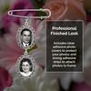 Wedding Bouquet Photo Charm Pin Cascading Double Oval Frame for Bride's Flowers or Boutonniere, Silver plate