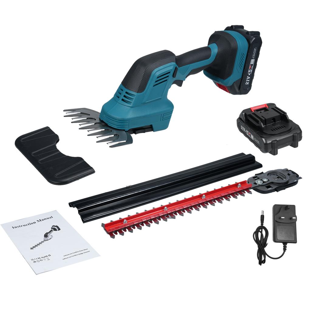 2-in-1 Grass Shear & Shrubbery Trimmer 21V Handheld Electric Hedge Trimmer & Grass Trimmer Shrub Tri