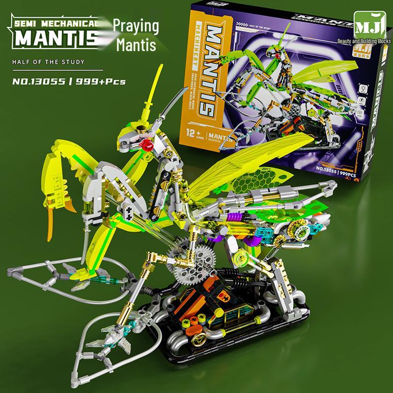 US & Japan Semi-Mechanical Shark and Movable Model Parrot Building Blocks with Lights - Punk Assembly Toy