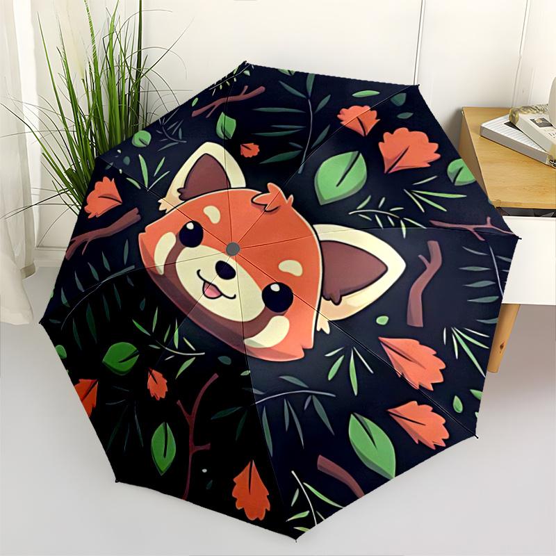 1pc Autumn Fox Cartoon Umbrella - Portable Folding Design, 8-Rib Outdoor Umbrella, Travelers & Daily Use.F084