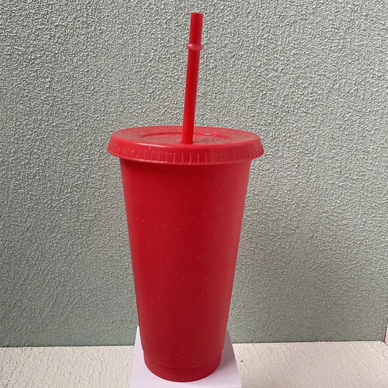 Creative Straw Cup Sequined Glitter Cup Colorful Coffee Juice Straw Mug Simple Cute Net Red Plastic Bottom Outdoor Portable Cup