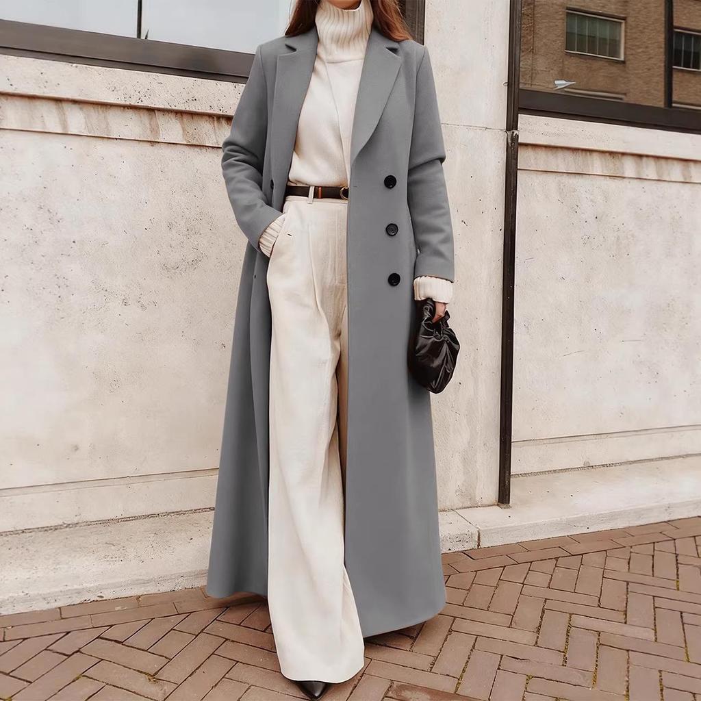 2025 Autumn Winter Women's Casual Long Woolen Coat - Cross-border European & American Style