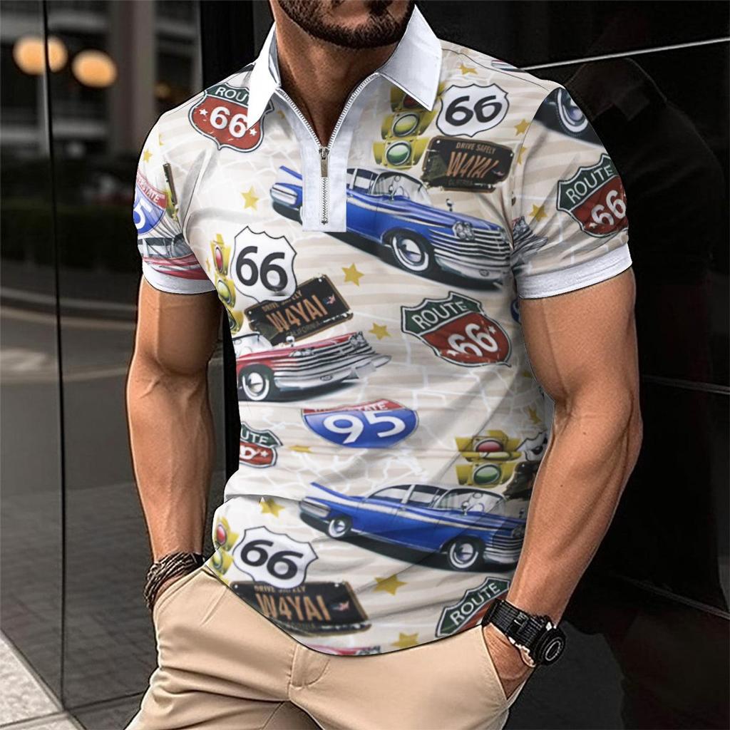 New Men's Casual POLO Shirt Lapel Zip Colour Blocking Business Versatile T-shirt Tops