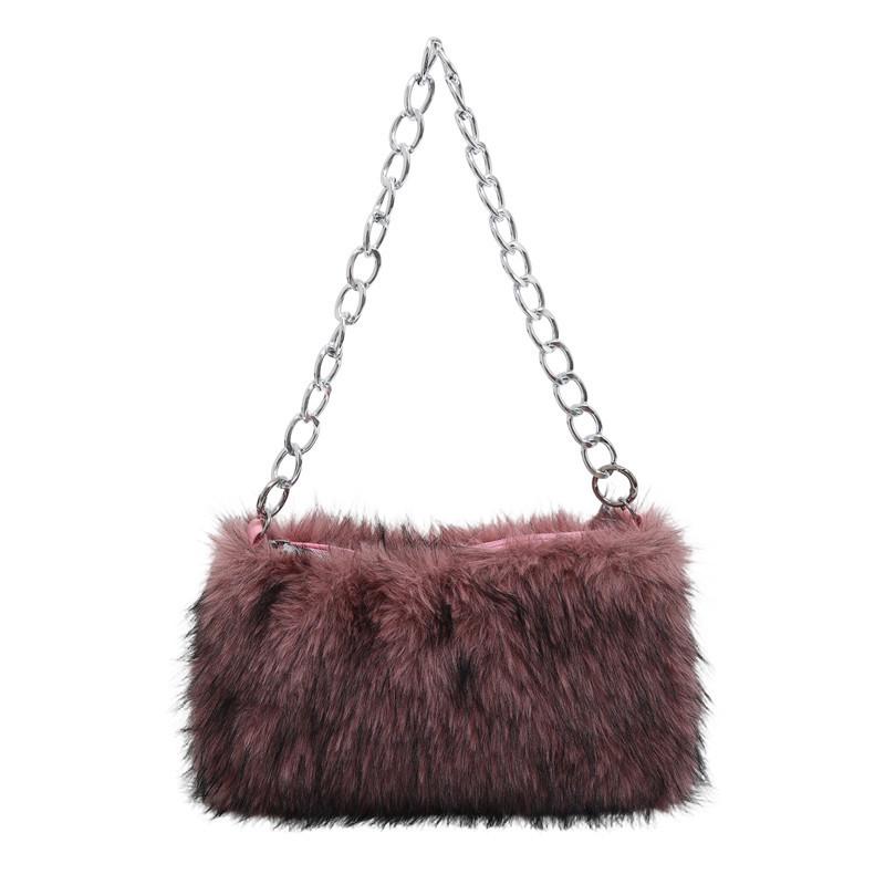 Female Plush Tote Bag With Zipper Closure For Daily Fashion