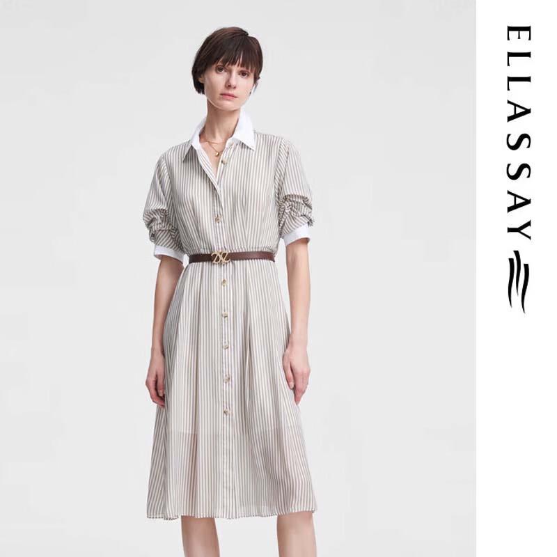 

ELLASSAY Women s Mulberry Silk Striped Shirt Dress L