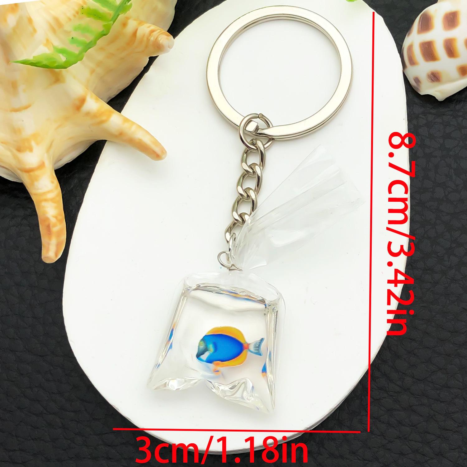Realistic Resin Ocean Keychain with Tropical Fish Pendant