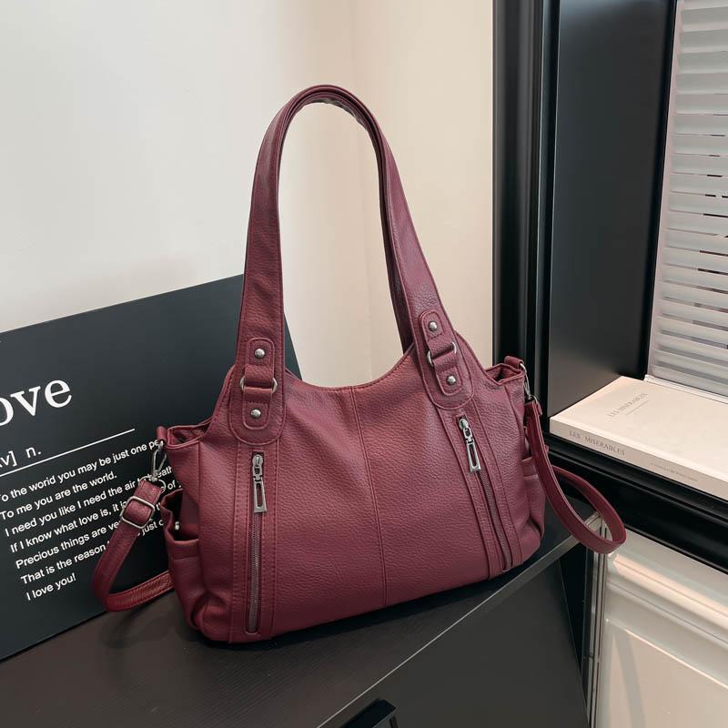 Womens Stylish Litchi Texture Handbag Adjustable Strap Vintage Leather Shoulder Bag for Daily  for Daily Commute Work Shopping and Weekend Outings