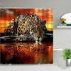 Africa Grassland Wild Animals Printed Shower Curtains Tiger Lion Waterproof Fabric Bathroom Curtains Bathtub Decor with Hooks