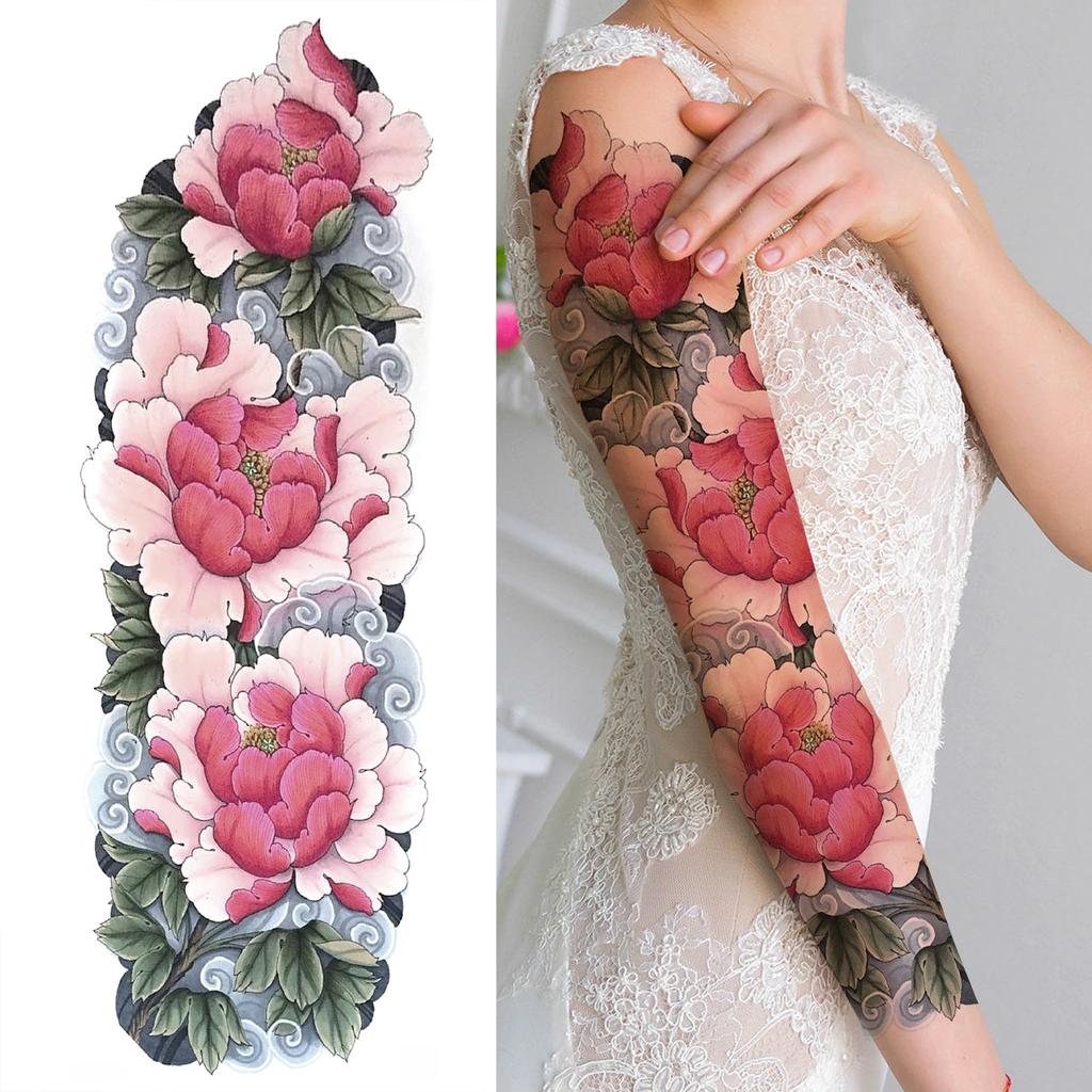 1 Sheet Long Sleeve Temporary Tattoos For Men Women Flower Skull Lion Wolf Tiger Nun Fox Compass Tattoo Sticker Body Art Arm Leg