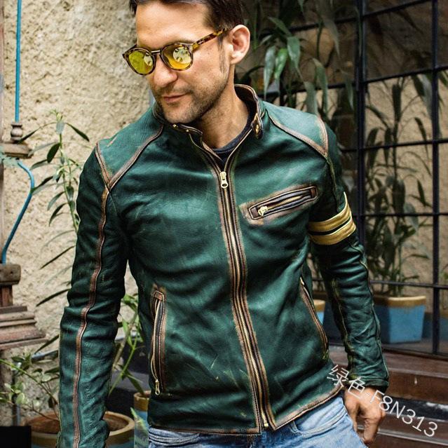 Autumn and winter new fashion slim stand-up collar locomotive leather jacket men FN