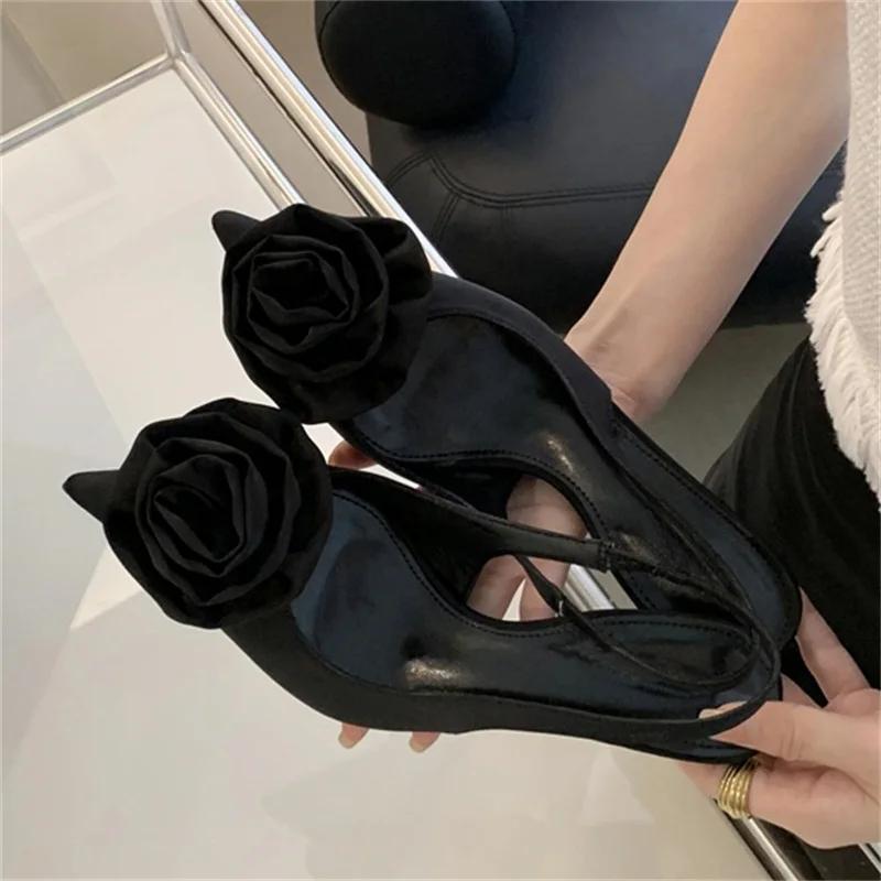 Fashion Eilyken Satin Slingback Women Pumps Sexy Design Flowers Pointed Toe Thin High Heels Banquet Wedding Mule Ladies Shoes