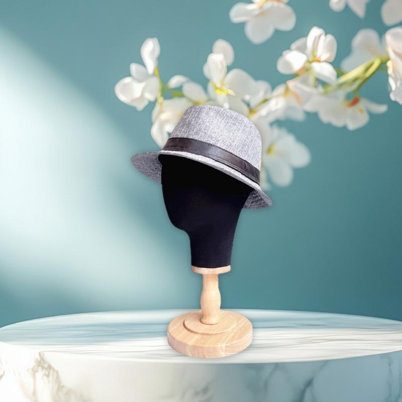 Wig Stand with Head Mannequin Head Stand with Wood Base for Multiple Wigs Hat Wig Head Stand Wig Display Stand Black