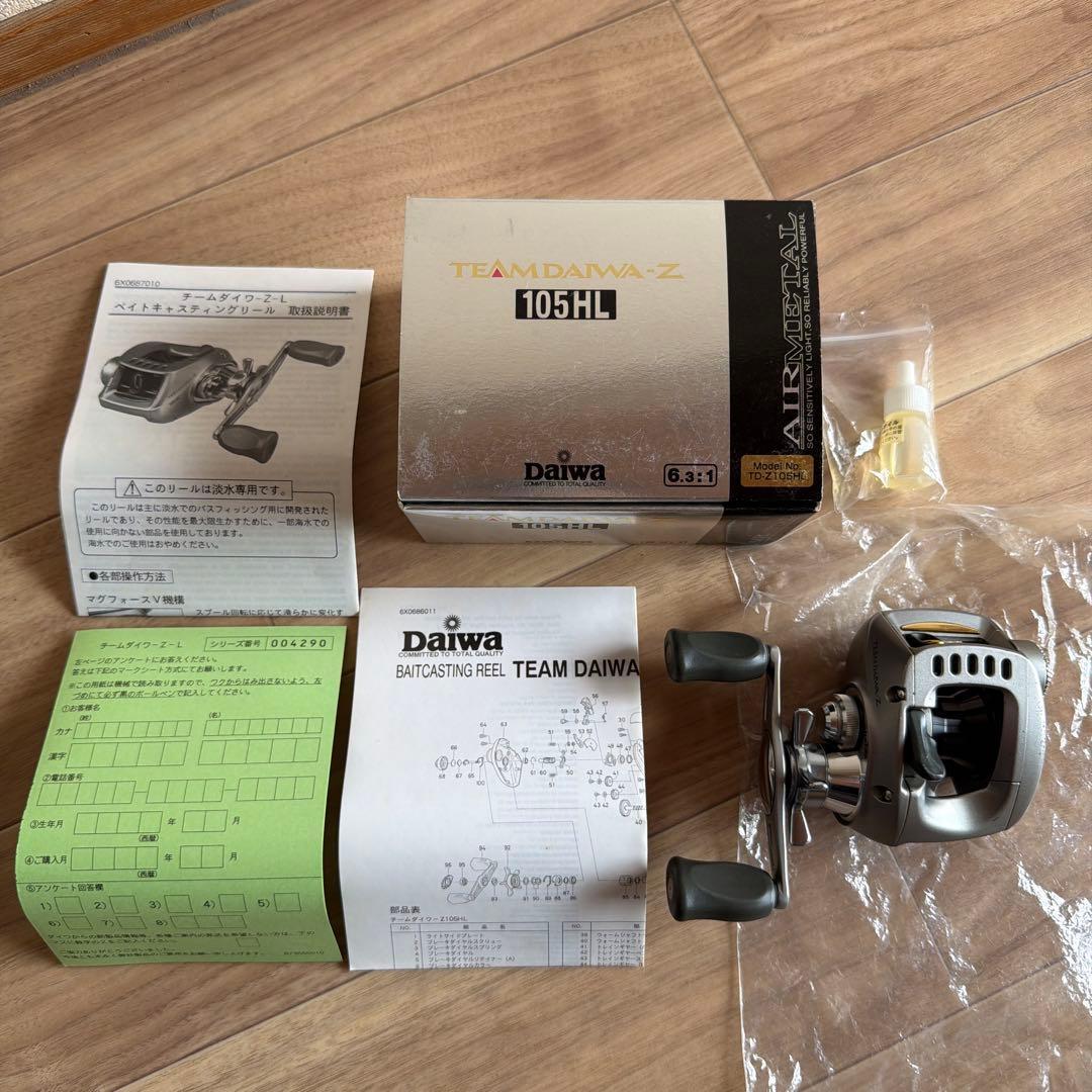 Used Team Daiwa TD-Z 105HL bait reel outer box reel oil instruction manual included