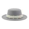 Top Hat Short Brim Hepburn Style British Style Small Round Tibetan High-end Jazz Hat Versatile Flat Top Felt Hat Pearl Premium New