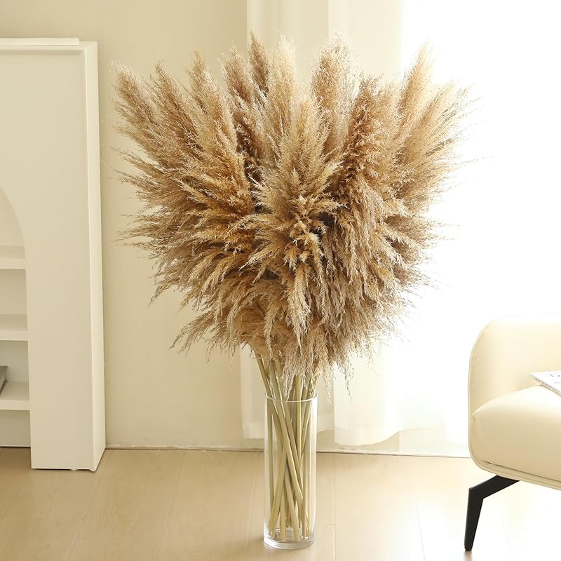 9 Stems Pampas Grass Decor Tall 48''/4 FT, Long Fluffy Dried Pompas Grass, Large Pampas Grass for Floor Vase, Rustic Wedding, Baby Shower, Party,