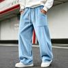 Men's Corduroy Pants Loose Fit Straight Leg with Elastic Waist for Casual Everyday Wear