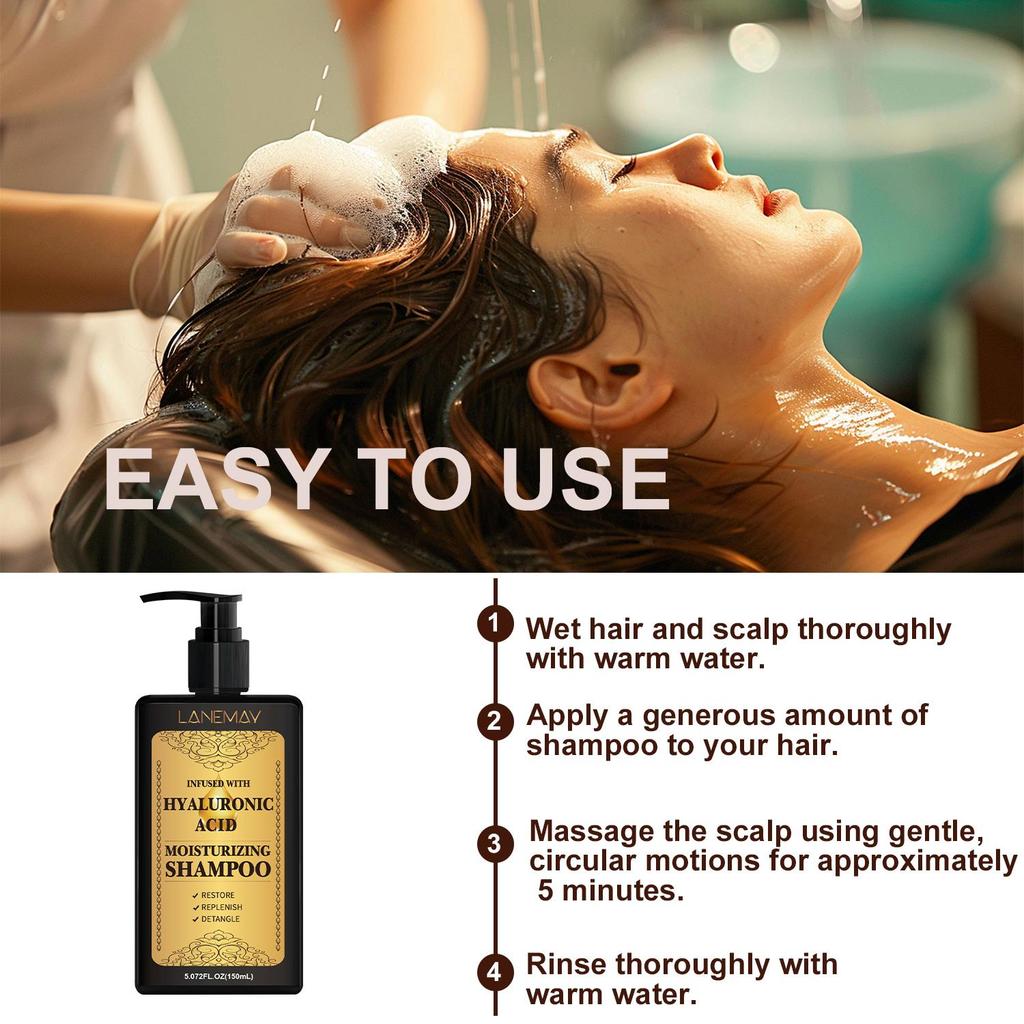 Hyaluronic Acid Shampoo- Cleanses and Strengthenes Dry and Damged Hair, Improves Hair Texture - Reduce Frizz and Add Luster for All Hair Types,150ml