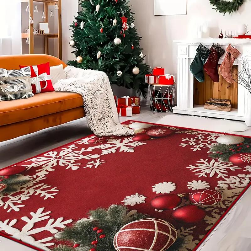 Christmas Snowflake Pattern Washable Floor Mat For Indoor Area, Soft And Comfortable, Suitable For Home Decoration